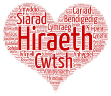 Load image into Gallery viewer, Tote Bag with 55 Welsh words in a heart shape
